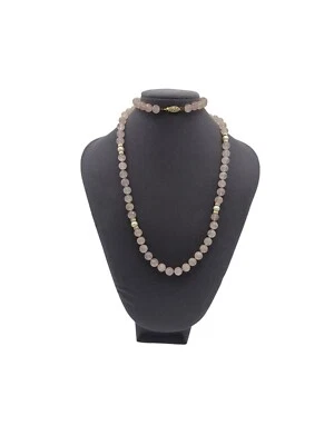 Collar de cuentas de cuarzo rosa y perlas largas vintage broche de oro 14k 61 g Foto 1 de 4