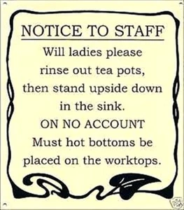 Notice to Staff - Hot Bottoms enamel steel sign 180mm x 160mm (dp) REDUCED!! - Picture 1 of 1