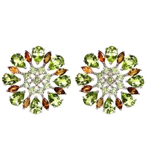 Unheated Green Peridot & Tourmaline Stud-Earrings Silver 925 Sterling - Picture 1 of 5