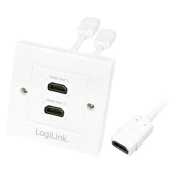 LogiLink 2x HDMI-Buchse Wanddose Einbaudose Steckdose High Speed with Ethernet - Bild 1 von 1