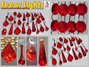 Lampadario rosso perline cristalli di vetro gocce vintage matrimonio goccioline parti leggere - Foto 1 di 85