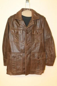 MENS BERMAN BUCKSKIN CO. VTG HICKORY BROWN LEATHER SAFARI/CAR COAT/JACKET SZ 38 - Picture 1 of 8