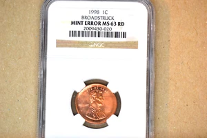 1998 Lincoln Cent- Broadstruck w/ Double Profile- NGC MS-63 RD.    Dramatic!! - Picture 1 of 5