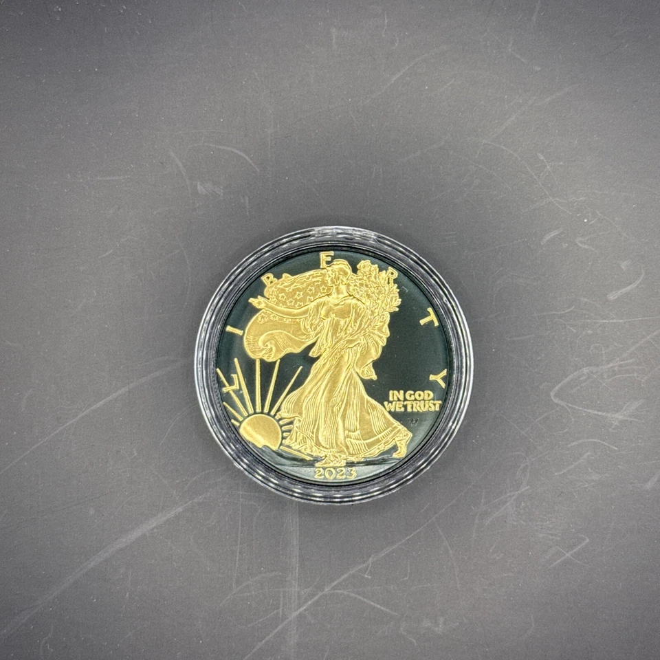 2023 Silver Eagle Black Platinum Gilded with 24k Gold 1 oz .999 Silver Coin /500 - Image 1 of 4