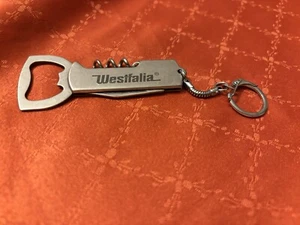 Westfalia Werbung Schlüsselanhänger Flaschenöffner Korkenzieher Messer Silber - Bild 1 von 18