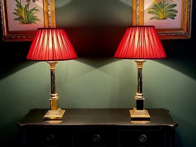 Pair of Laura Ashley Brass Corinthian Column Table Lamps 48cm - 1980's Restored - Image 1 of 4