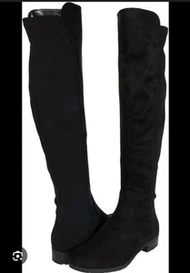 UNISA black leather suede wide calf Knee high Pull On Riding boots womens 10M - Picture 1 of 6