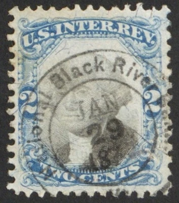 US BOB SC#R104 2c DOUBLE CIRCLE HAND STAMPED  NATIONAL BLACK RIVER BANK USED - Image 1 of 4