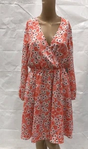 CeCe Women's Coral Pop Long Sleeve Floral Midi Dress - Size 4 - Picture 1 of 5