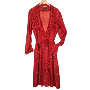 VTG 50s Mens Satin Robe Smoking Jacket Lounge Pak-a-Robe Belted Red Zip Pouch - Picture 1 of 14