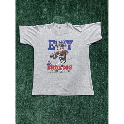 Vintage John Elway Denver Broncos T Shirt Size Medium 1987 NFL Pro Line Gray - Image 1 of 4