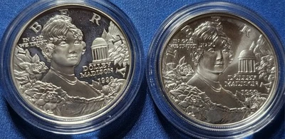 1999-P Dolly Madison Proof & Mint State Silver (2) Coin Dollar Set OGP & COA - Image 1 of 3