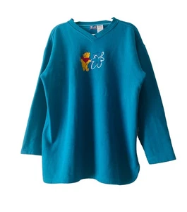 Disney Vintage Winnie The Pooh Embroidered Pullover Sweatshirt Women Sz XL Teal - Picture 1 of 7