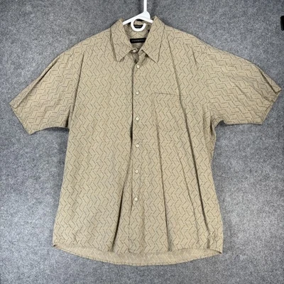 Jhane Barnes Shirt Mens XL Beige Short Sleeve Button-Up Japanese Fabric Chevron - Image 1 of 4