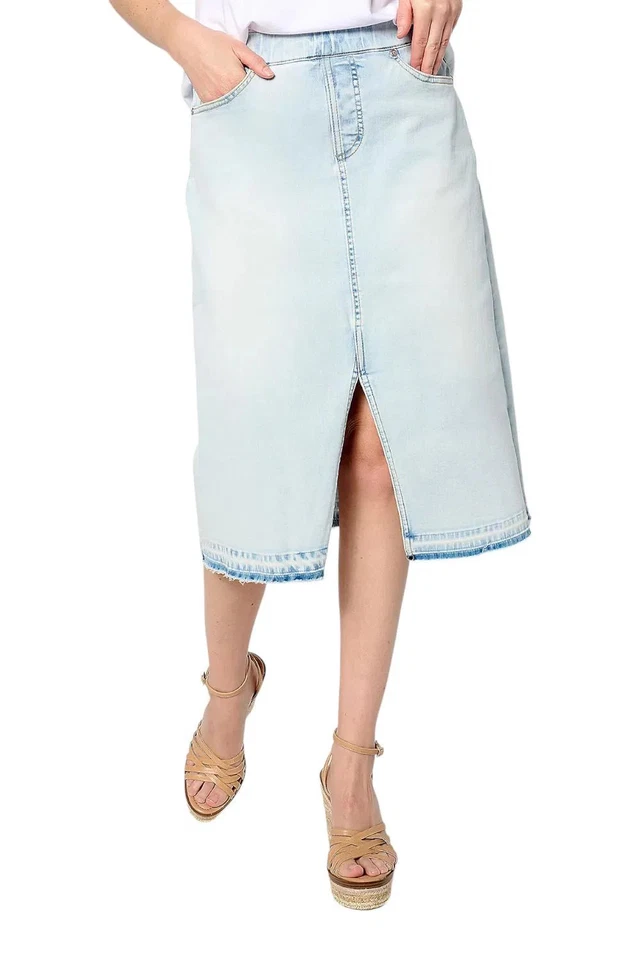 Isaac Mizrahi Live! Falda midi para mujer con dobladillo descendente claro brillante Foto 1 de 1