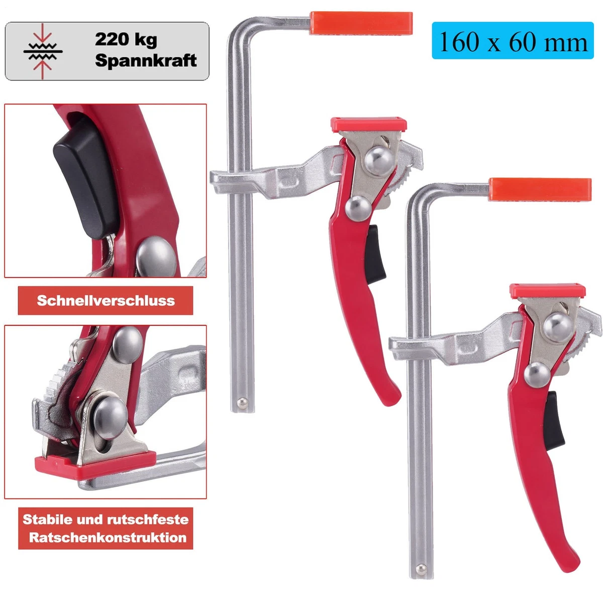 2x Tischzwingen Für T-Track – 150 Mm, Schnellspannsystem, 60 Kg Spannkraft, Mit 1 M C-Profil