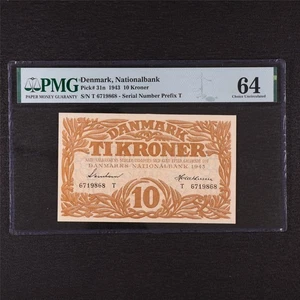 1943 Denmark Nationalbank 10 Kroner Pick#31n PMG 64 Choice UNC - Picture 1 of 4