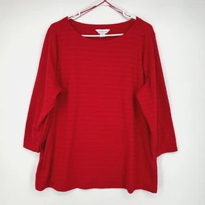 Liz Claiborne Damen 0X Pullover Strick Oberteil Tomatenrot Struktur Streifen 3/4 Arm - Bild 1 von 9