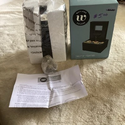 Wayland Square Tabletop Fountain Raining Spout Batteries LED Lights NEW - Image 1 of 4