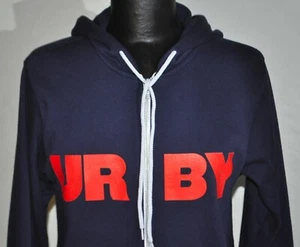 Bella + Canvas Unisex Size S Navy Zip Up Hoodie Sweatshirt Orange Graphics URBY - Picture 1 of 9
