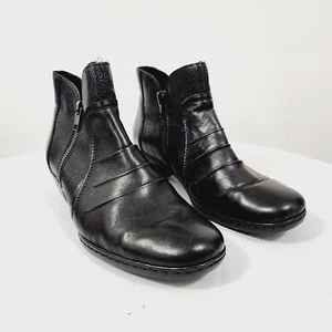 Rieker Lugano Black Vegan Leather Heeled Ankle Boots Bootie Side Zip Size 37 - Picture 1 of 16