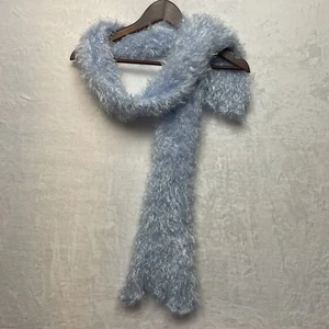 2000s Y2K Vintage Retro Holiday Super Soft Stretchy Fluffy Fuzzy Scarf Blue - Picture 1 of 6