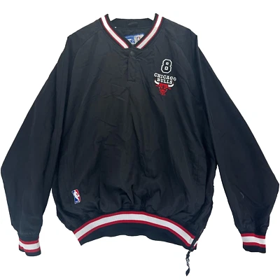 Chaqueta Pullover Rompevientos Vintage Starter Chicago Bulls XL Negra NBA Snap Foto 1 de 4