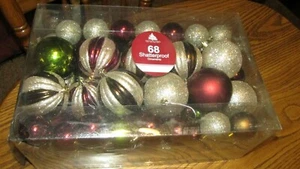Christmas 67 Ball Ornament Glass Enchanted Forest 3" Candy Stripe Glitter &Shiny - Picture 1 of 4