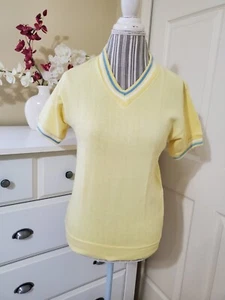 Vintage Women`s Yellow Polo Golf Pullover Top Short Sleeve Fleecy Lined sz. S - Picture 1 of 12