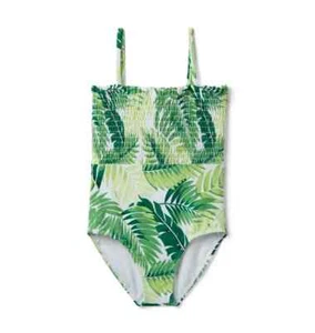 Janie and Jack L85506 Girls Green Palm Leaf Smocked Swimsuit Size 10 - Picture 1 of 3