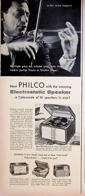1954 Philco alto-falante fonógrafo eletrostático violino de alta fidelidade década de 1950 anúncio impresso - Imagem 1 de 2