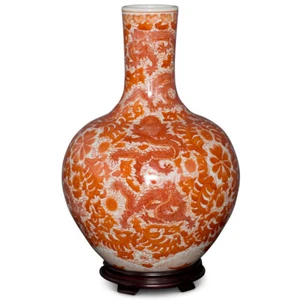 US SELLER - Red and White Imperial Chinese Dragon Porcelain Temple Vase - Picture 1 of 4