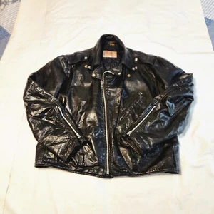 Vintage Mens Black Leather Bikers Jacket Excelled 48 Long Made In USA - Picture 1 of 14