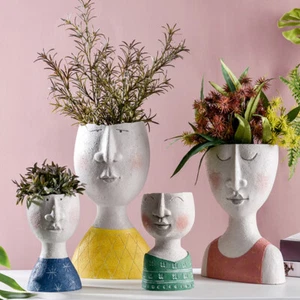 Harz Blumentopf Porträt Skulptur Pflanzgefäß Sukkulente Vase Gesichtsdekoration NEU - Bild 1 von 15