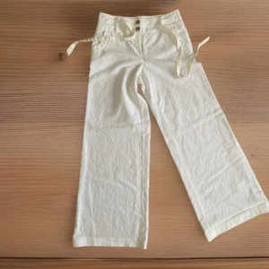 London Jean Chino Pants Linen Cotton WHITE 8 Belted Wide Leg The Bridget Fit - Picture 1 of 9