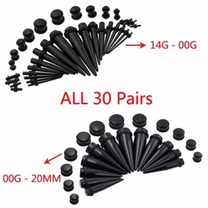 Acrylic Ear Stretching Kit 12-60PCS Tapers Plugs Set 14G-00G Ear Gauges Expander - Picture 1 of 12