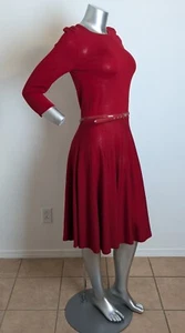 NWT Ralph Lauren 100% Merino Wool Fit Flare Red Belted Dress Size M - Picture 1 of 8
