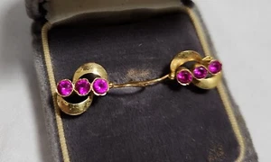 DECO 14KT YG RUBY EARRINGS 1" TOP - Picture 1 of 4