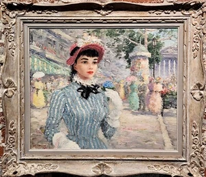 Charles Vignon - Young Parisian Beauty in a Pink Hat - Oil painting - Picture 1 of 11