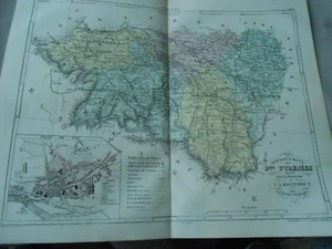 Carte département des Basses Pyrénées en couleur 19ème - Foto 1 di 1