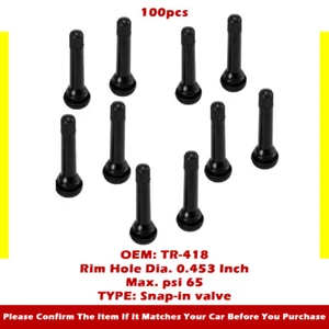 Black 100pcs Tr418 Valves Standard 2" Snap In Tubeless Rubber Tire Valve Stem - Picture 1 of 5