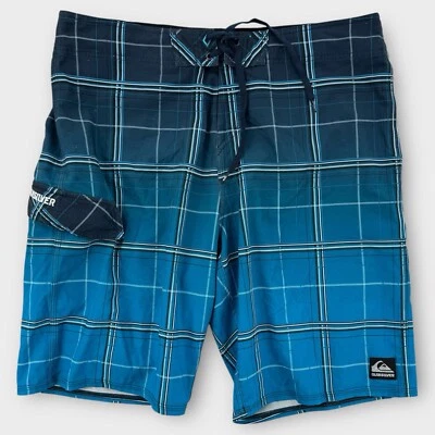 Volcom Board Shorts Mens 38 Blue Hybrid Swim Trunks Cypher Flat Front Surf Plaid - Image 1 of 4