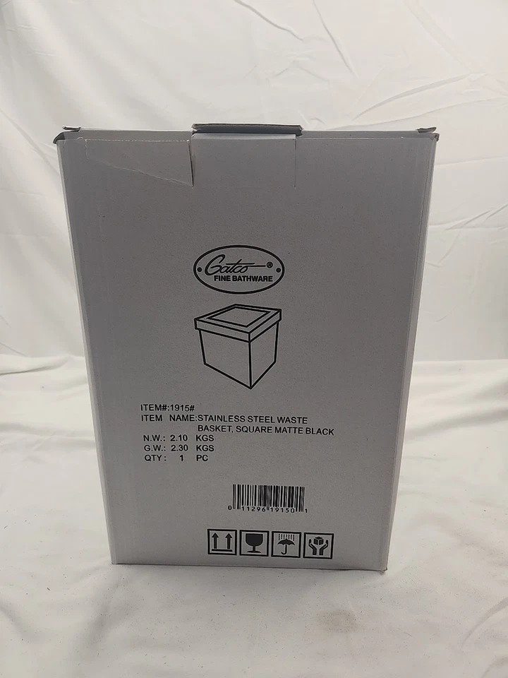 Gatco 1915 Modern Square Stainless Steel Waste Basket Matte Black 3.2 gallons