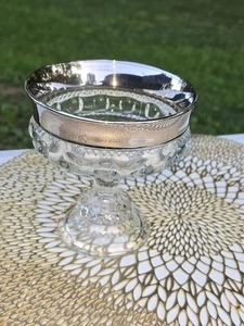 Indiana Glass 5" Vintage Pedestal Dish King’s Crown Thumb Print, Silver Plate - Picture 1 of 10