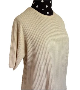Forte-Beige Short Sleeve Ribbed Cashmere/Silk Sweater- Size Medium - Picture 1 of 4