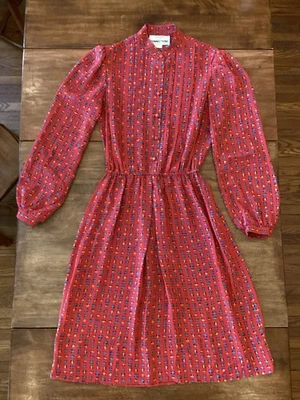 VTG Ann Hobbs For Connections Dress Long Sleeved Button Up Retro Red - Image 1 of 4