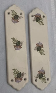 x 2 Vintage Ceramic Door Finger Plates English China Leaf Pattern 1970’s BNWOT - Picture 1 of 3