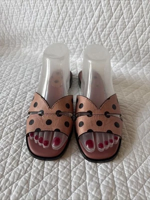 Sandalias para mujer Kate Spade Dock talla 6,5 rosa negro lunares cuero zapatos planos Foto 1 de 4