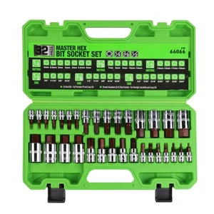 SWANLAKE 32 Piece Hex Bit Socket Set,SAE and Metric, 1/4'', 3/8', 1/2'' Drive... - Picture 1 of 7