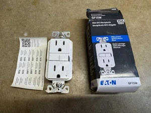 Eaton 15A GFCI Receptacle White GF15W Outlet - Picture 1 of 4